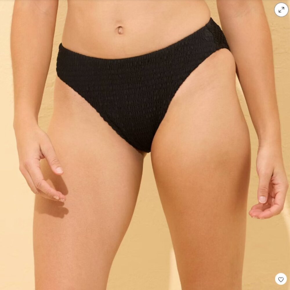 Wild‎ Fable Smocked Bikini Bottoms Womens L 12/14 Black Low-Lise Cheeky Crinkle
